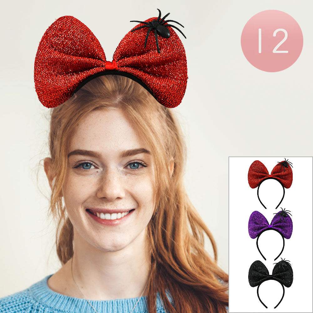 12PCS - Halloween Spider Accent Oversized Bow Headbands - Madeline Love - Flyclothing LLC