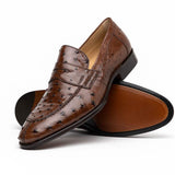13-500-BRN ROMA Ostrich Quill Penny Loafer, Brown - Zelli Italia - Flyclothing LLC