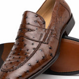 13-500-BRN ROMA Ostrich Quill Penny Loafer, Brown - Zelli Italia - Flyclothing LLC