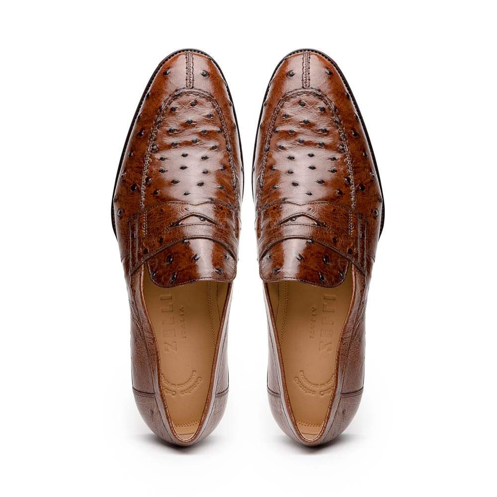 13-500-BRN ROMA Ostrich Quill Penny Loafer, Brown - Zelli Italia - Flyclothing LLC