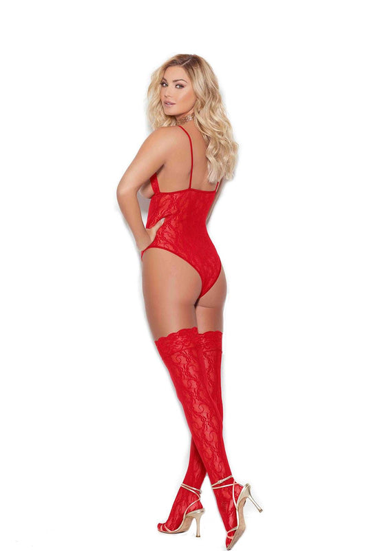 Elegant Moments Red Cupless Lace Teddy W/Thigh Hi 13005 - Elegant Moments - Flyclothing LLC