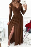 Slit Surplice Long Sleeve Maxi Dress - Trendsi - Flyclothing LLC