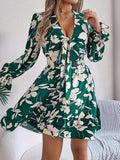 Tied Ruffled Printed Long Sleeve Dress - Trendsi - Flyclothing LLC