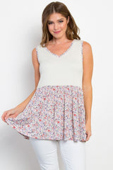 Be Stage Full Size Smocked Printed Peplum Sleeveless Top - Trendsi