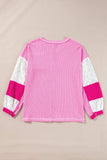 Lace Patchwork Sleeve Stitching V Neck Top - Trendsi - Flyclothing LLC