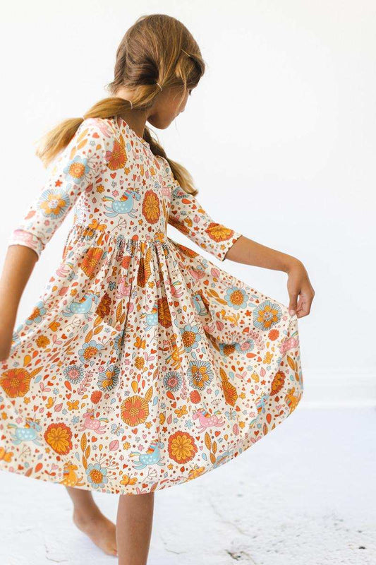 Retro Unicorns 3/4 Sleeve Pocket Twirl Dress - Mila & Rose ® - Flyclothing LLC