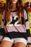High-Low Color Block Round Neck Long Sleeve T-Shirt - Trendsi