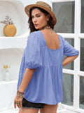 Plus Size Square Neck Half Sleeve Blouse - Trendsi - Flyclothing LLC
