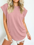 Textured Round Neck Cap Sleeve Blouse - Trendsi - Flyclothing LLC