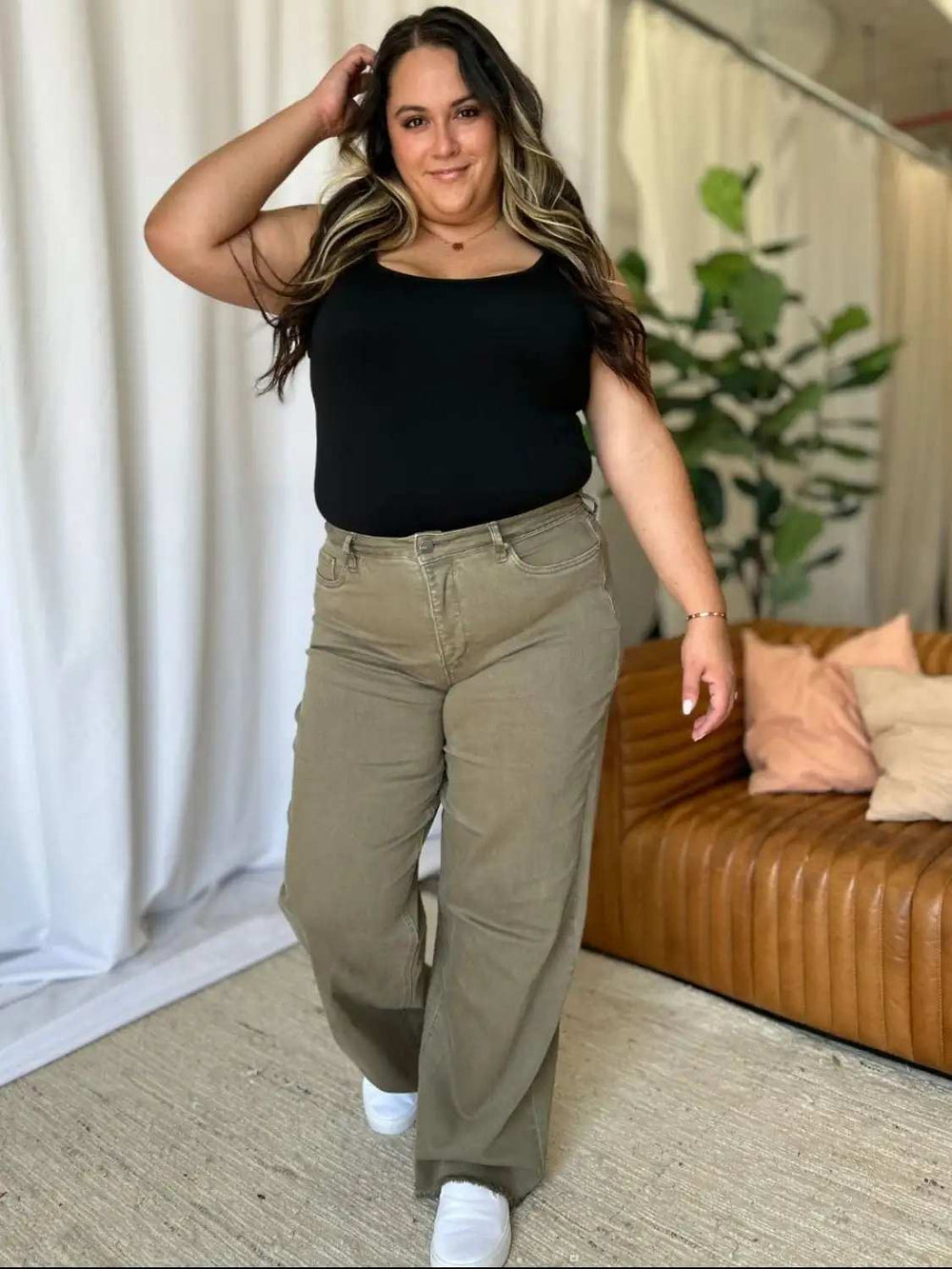 RFM Full Size High Rise Garment Dye Wide Leg Jeans - Trendsi - Flyclothing LLC