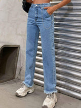 Raw Hem Jeans with Pockets - Trendsi - Flyclothing LLC