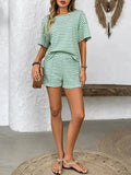 Striped Round Neck Short Sleeve Top and Shorts Set - Trendsi