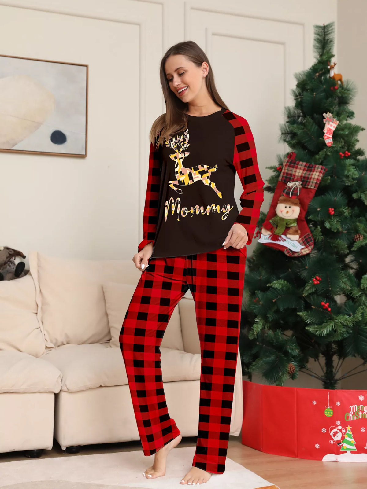 Full Size Family Matching Christmas Pajamas Set with Reindeer Graphic Plus Size - Trendsi - Flyclothing LLC