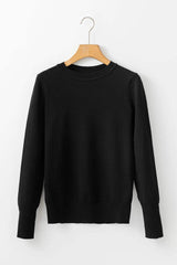 Round Neck Long Sleeve Knit Top - Trendsi - Flyclothing LLC