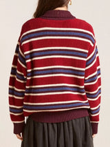 Striped Button Detail Polo Collar Sweater - Trendsi - Flyclothing LLC