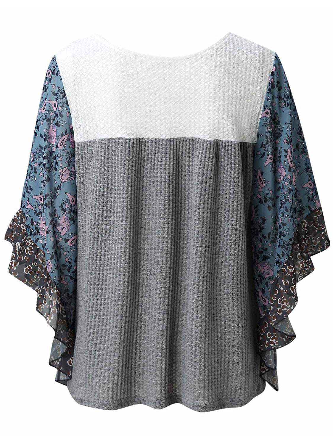 Full Size Printed Round Neck Three-Quarter Sleeve Blouse - Trendsi - Flyclothing LLC
