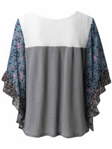 Full Size Printed Round Neck Three-Quarter Sleeve Blouse - Trendsi - Flyclothing LLC