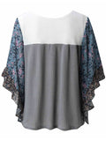 Full Size Printed Round Neck Three-Quarter Sleeve Blouse - Trendsi - Flyclothing LLC