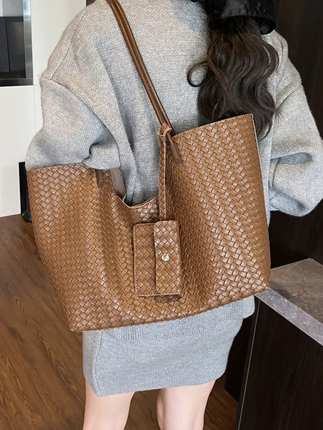 Woven Texture Large Capacity Tote Bag - Trendsi - Flyclothing LLC