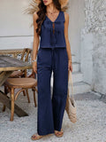 Devine Tied V-Neck Sleeveless Top and Pants Set - Trendsi - Flyclothing LLC