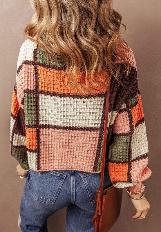Drawstring Color Block Mock Neck Sweater - Trendsi - Flyclothing LLC