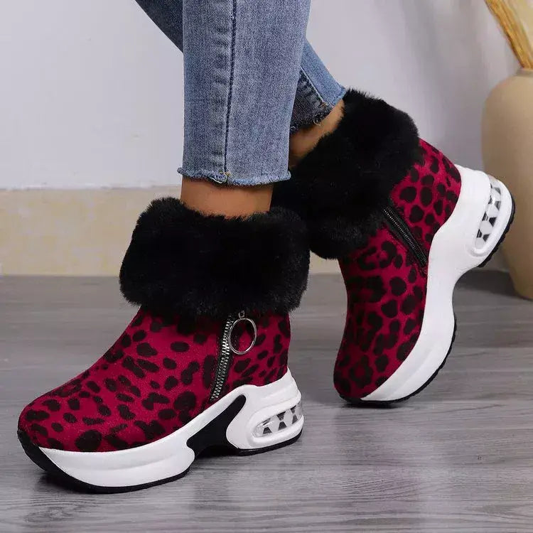 Fuzzy Side Zipper Platform Ankle Boots - Trendsi - Flyclothing LLC