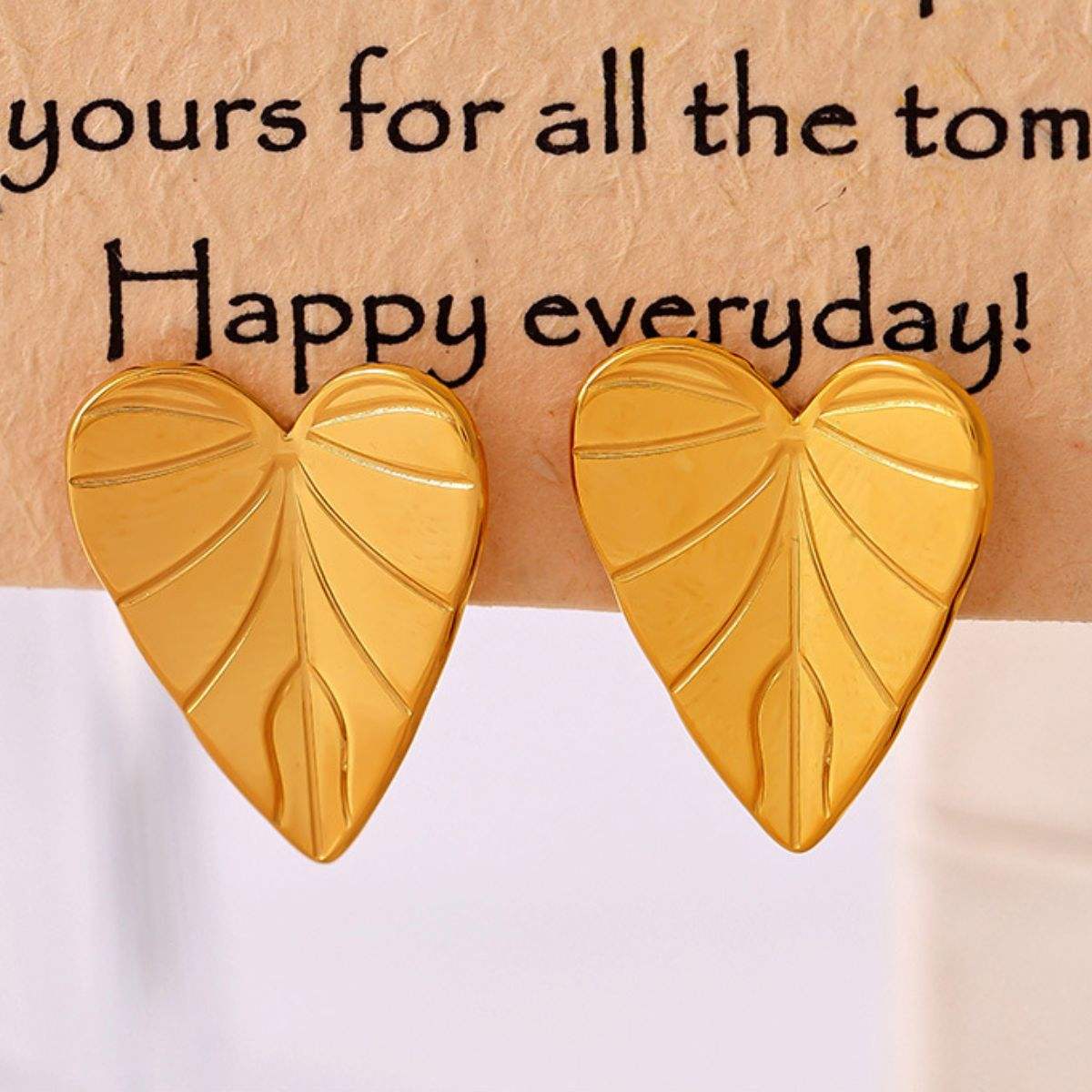 Stainless Steel Heart Leaf Stud Earring - Trendsi - Flyclothing LLC