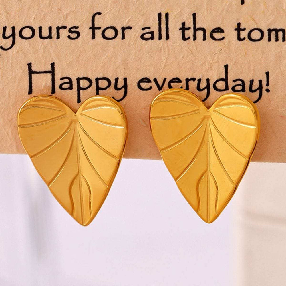 Stainless Steel Heart Leaf Stud Earring - Trendsi - Flyclothing LLC