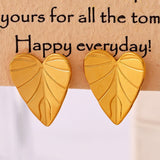 Stainless Steel Heart Leaf Stud Earring - Trendsi