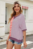 Striped Round Neck Half Sleeve T-Shirt - Trendsi - Flyclothing LLC