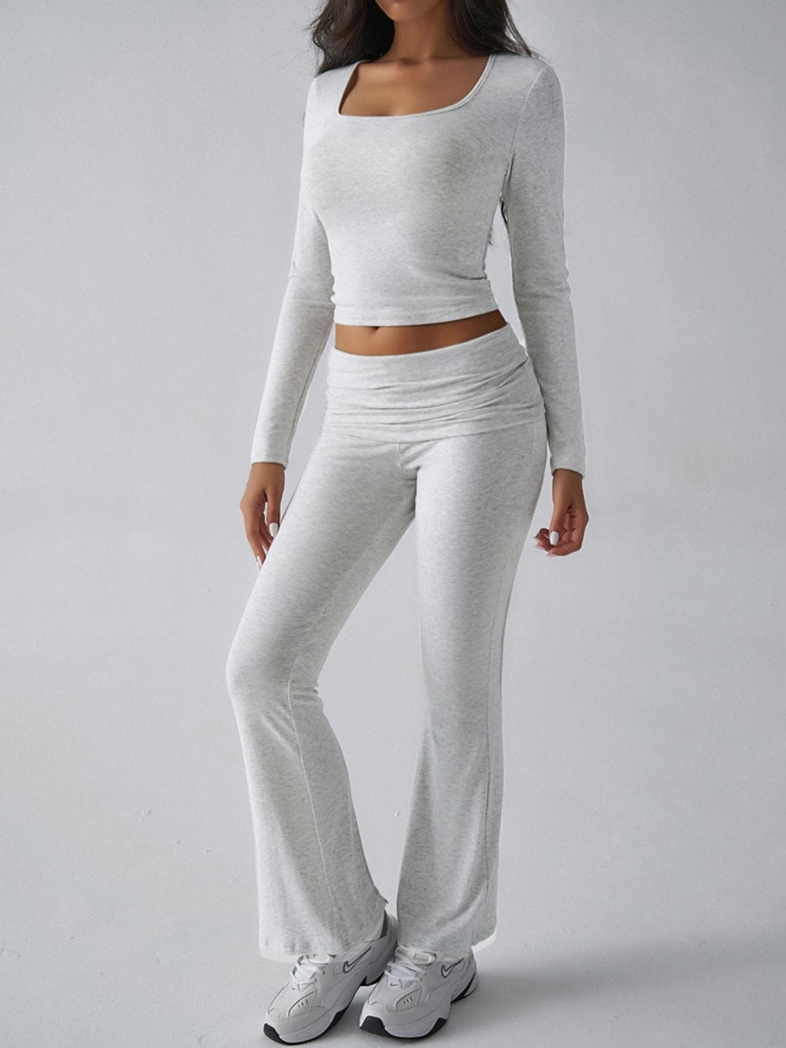 Devine Square Neck Long Sleeve Top and Pants Set - Trendsi