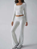 Devine Square Neck Long Sleeve Top and Pants Set - Trendsi - Flyclothing LLC