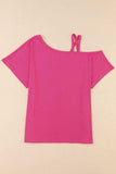 Crisscross Asymmetrical Neck Short Sleeve Top - Trendsi - Flyclothing LLC