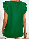 Ruffled Solid Round Neck Cap Sleeve Blouse - Trendsi