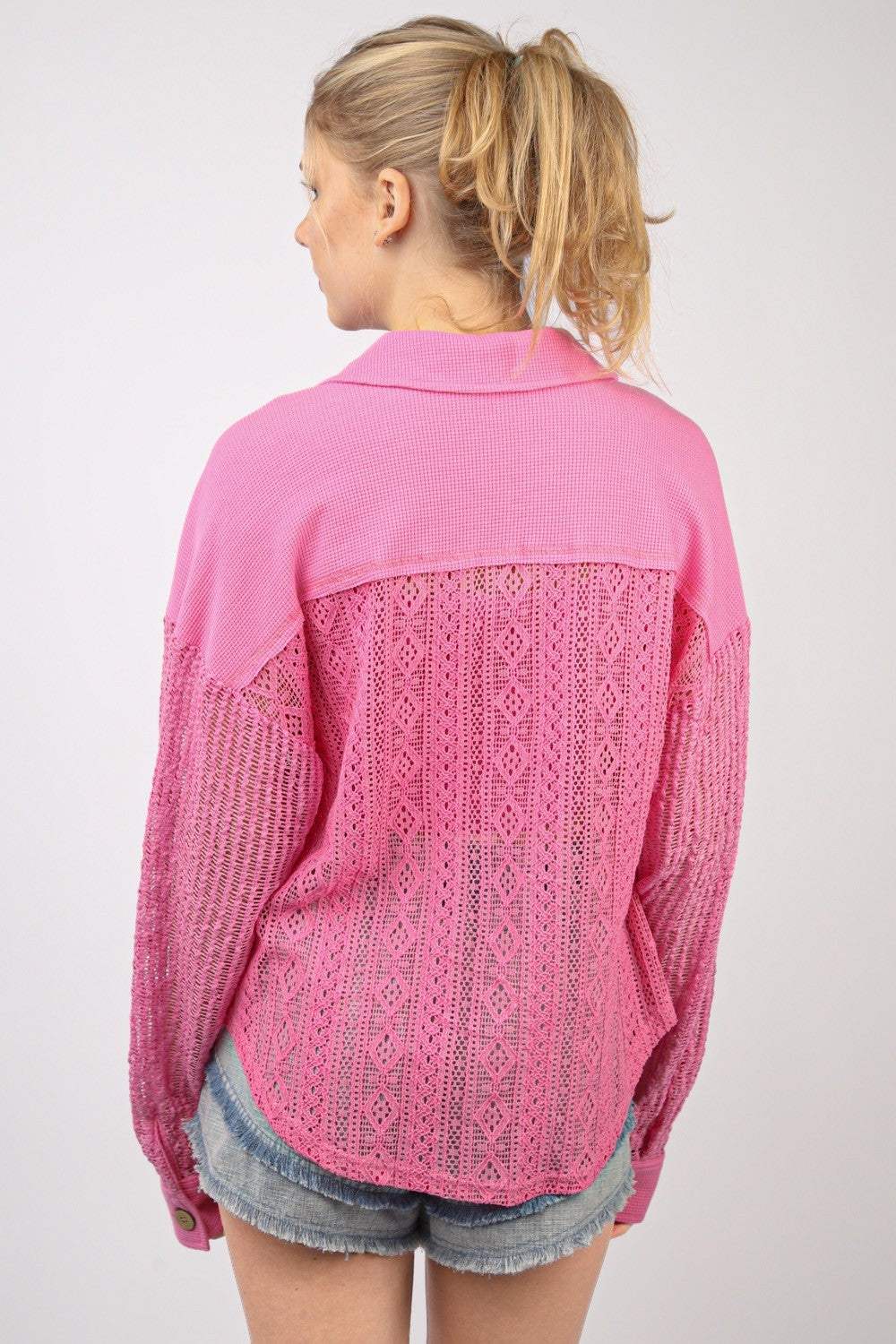 VERY J Button Up Long Sleeve Lace Shirt - Trendsi - Flyclothing LLC