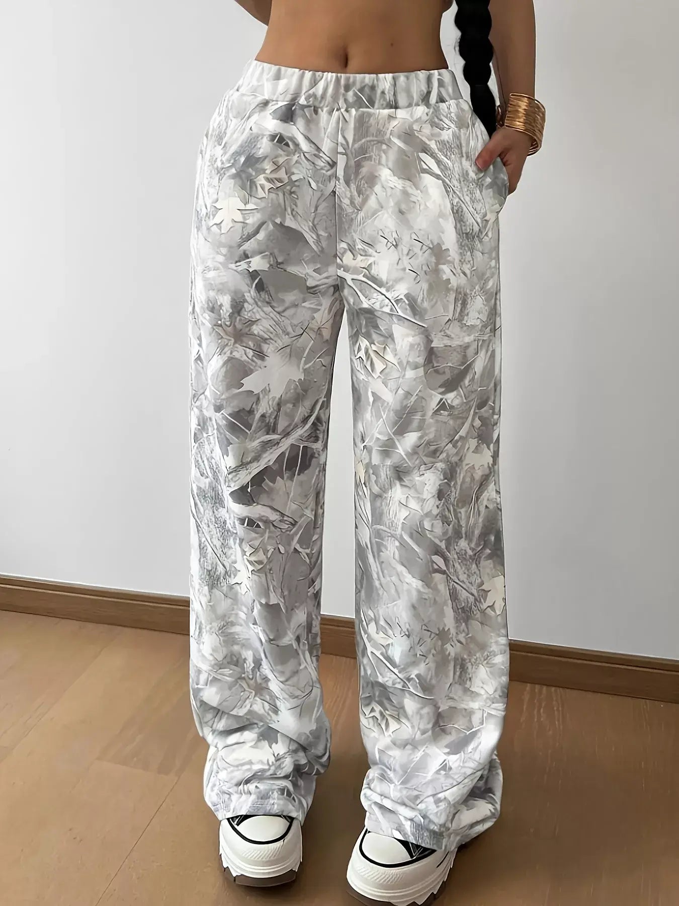 Abstract Print Wide Leg Pants - Trendsi - Flyclothing LLC
