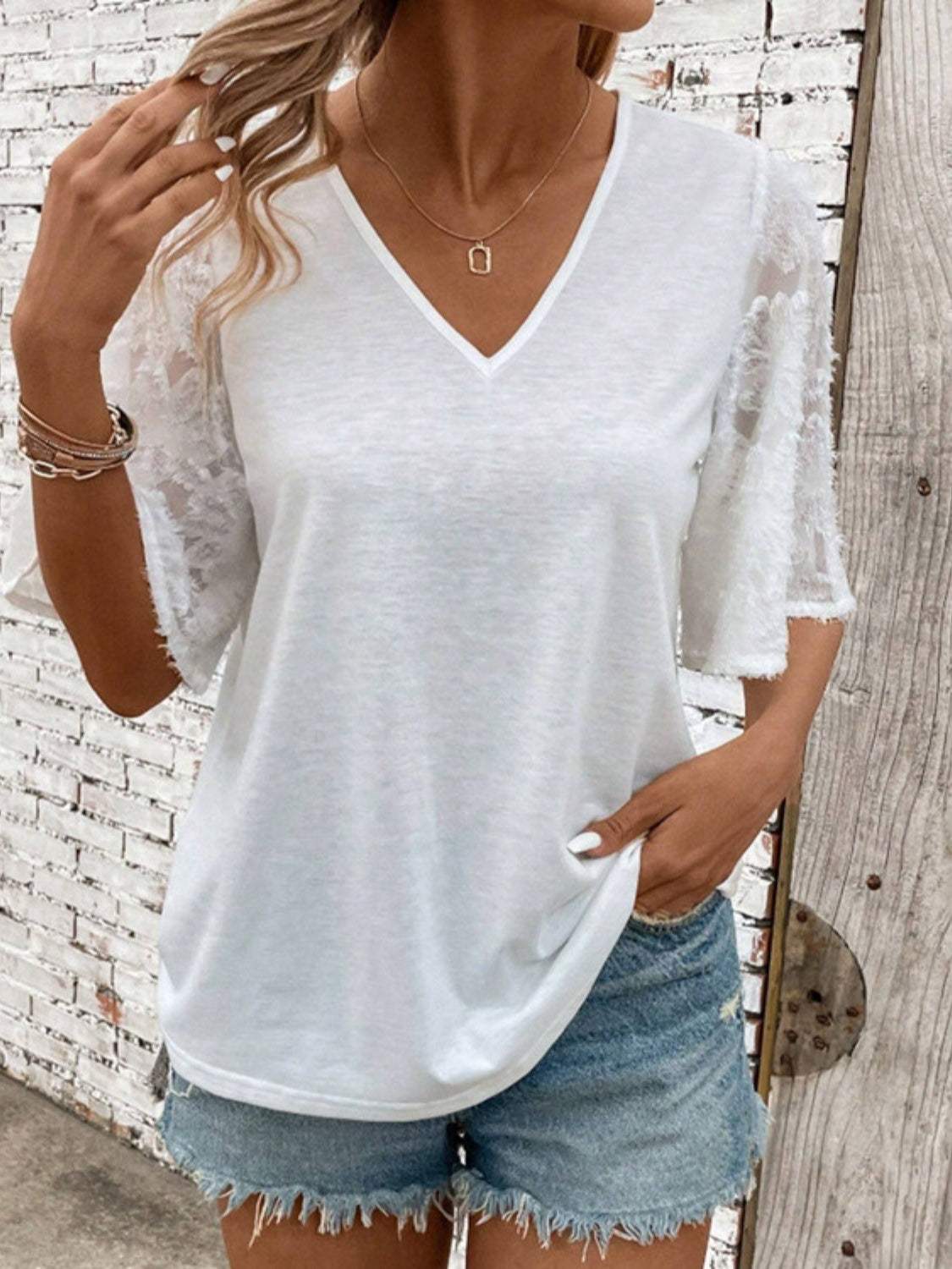 V-Neck Half Sleeve T-Shirt - Trendsi - Flyclothing LLC