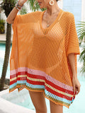 Slit Openwork V-Neck Half Sleeve Cover-Up - Trendsi