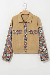 Printed Collared Neck Long Sleeve Jacket - Trendsi - Flyclothing LLC