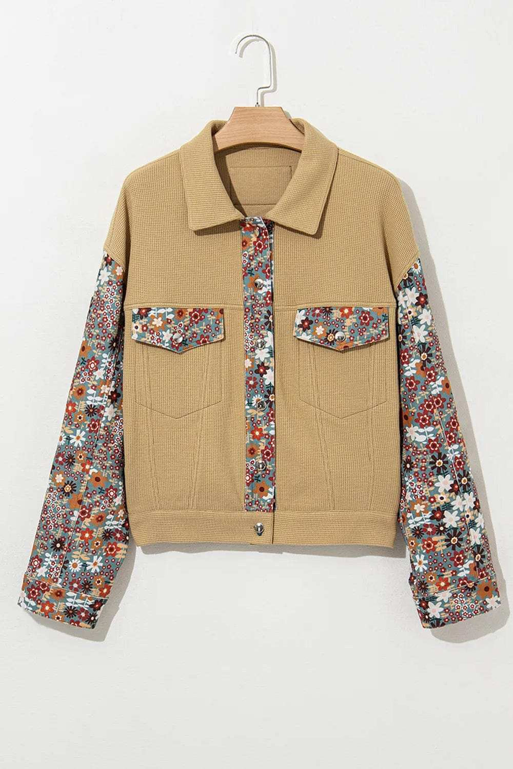 Printed Collared Neck Long Sleeve Jacket - Trendsi - Flyclothing LLC