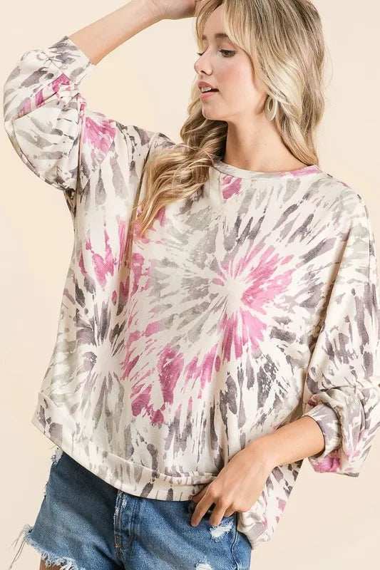 BiBi Tie Dye Print Terry Pull Over - Trendsi - Flyclothing LLC