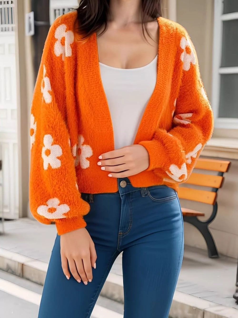 Floral Open Front Cardigan - Trendsi - Flyclothing LLC