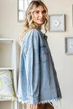 First Love Smile Face Button Down Raw Hem Denim Jacket - Trendsi