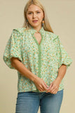 Umgee Full Size Floral Print Puff Sleeve Top Plus Size - Trendsi