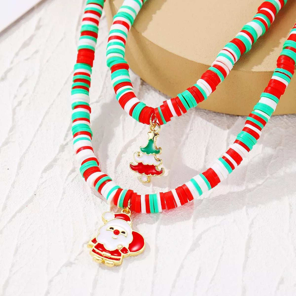 Alloy Christmas Necklace with Santa and Christmas Tree Pendant - Trendsi - Flyclothing LLC