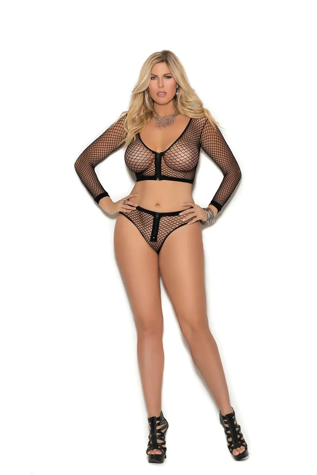 Elegant Moments Black Cami & Booty Shorts W/ Zippers 1335q - Elegant Moments - Flyclothing LLC
