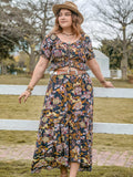 Plus Size Tie Neck Short Sleeve Top and Skirt Set - Trendsi - Flyclothing LLC