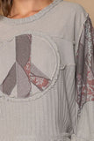 POL Long Sleeve Cut Sew Peace Emblem Top - Trendsi