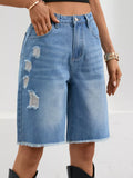 Ripped Frayed Hem Denim Shorts - Trendsi - Flyclothing LLC