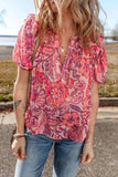 Floral Print Ruffled Puff Short Sleeve Blouse - Trendsi - Flyclothing LLC
